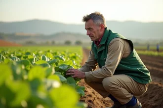 Agronome inspectant des cultures de légumes saines en extérieur
