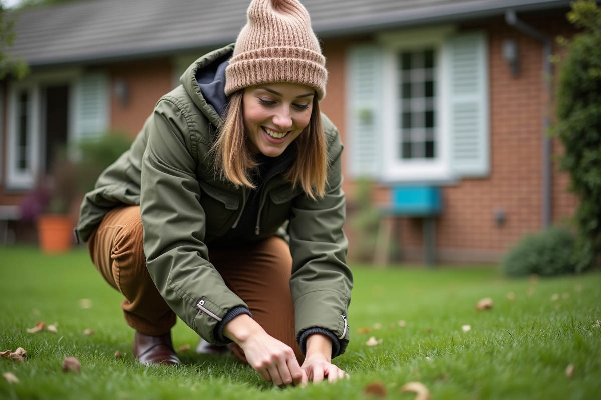 Jeune femme inspectant de l