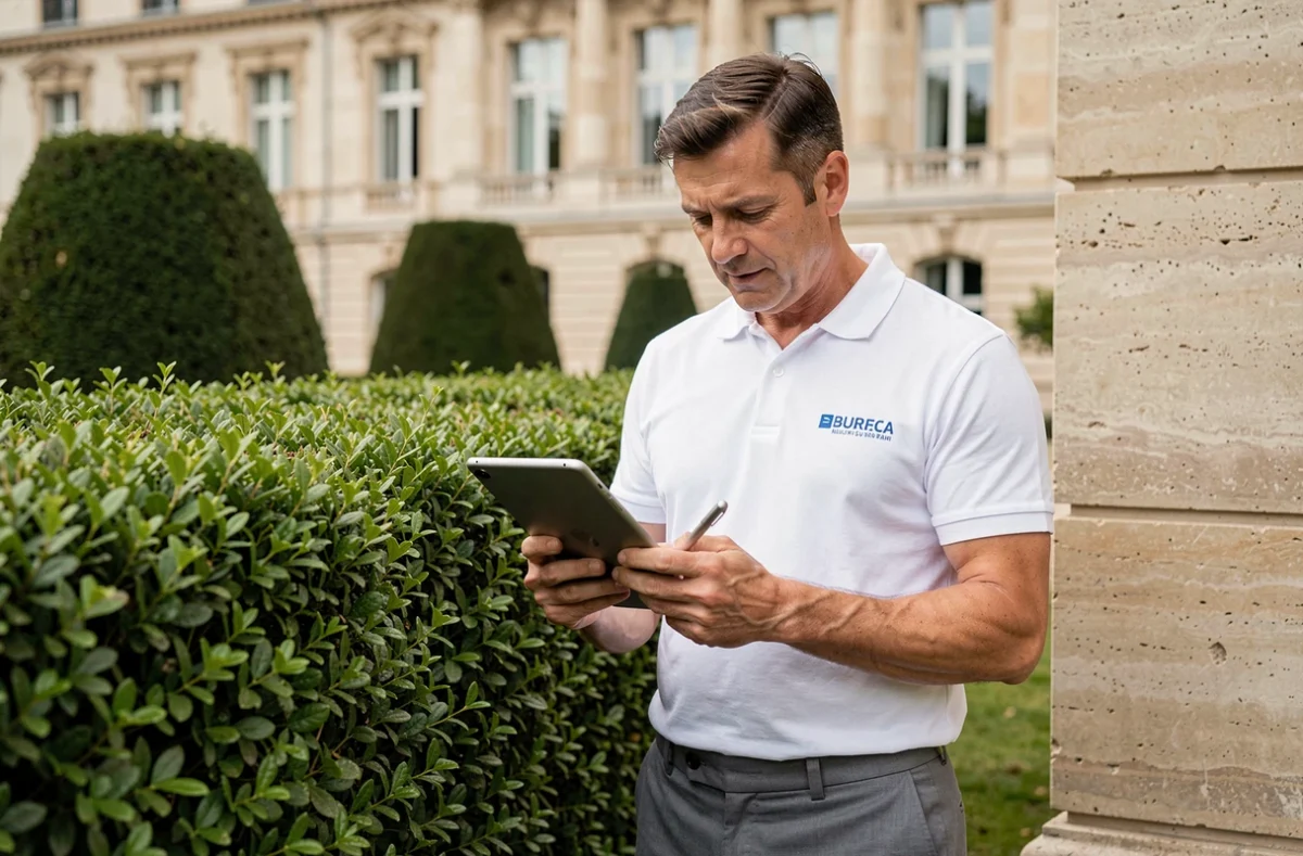 Consultant jardinier de la Générale des Services Neuilly-sur-Seine dans un jardin résidentiel élégant