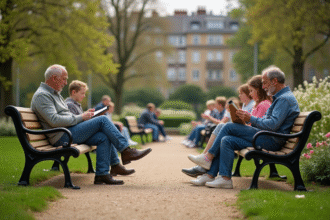 Groupe diversifié de personnes dans un parc en détente
