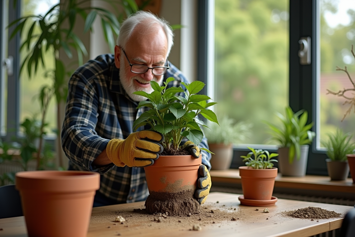 Homme âgé vérifiant les racines d